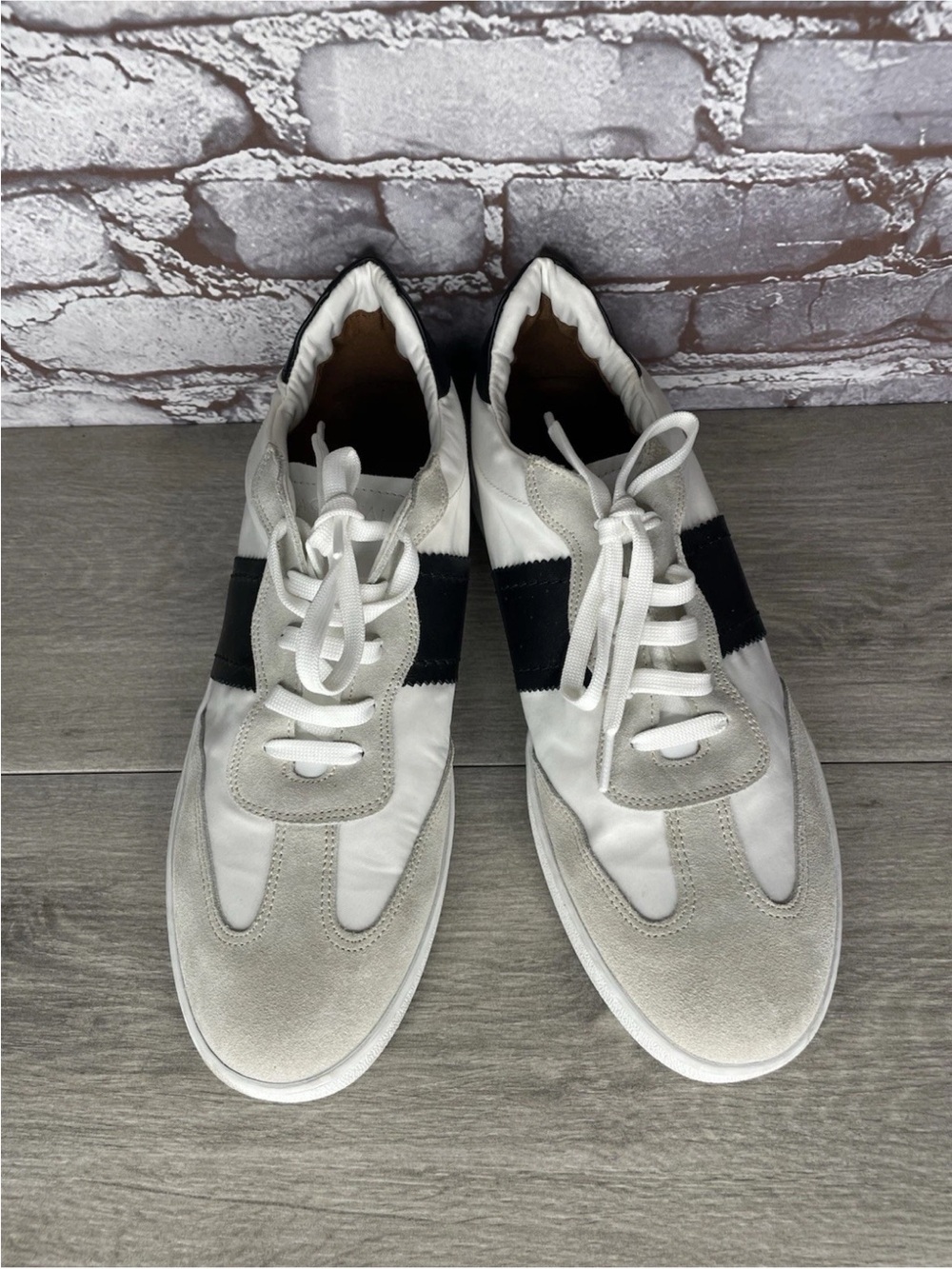 Aquatalia Biagio White Gray Suede Leather Low Lace Sneakers Men Sz 12M US/46EU